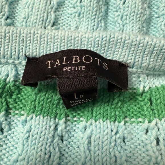 Talbots Twinset Cardigan Womens Size Large Petite Turquoise Green Stripes - Picture 10 of 11